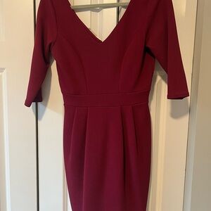 Closet Red Pleated Sheath Dress V-Neck